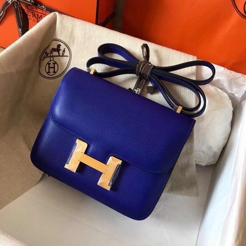 Hermes Constance 24cm Shoulder Bag In Blue Electric Epsom Leather